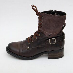 TAOS Crave Boots Brown Leather Suede Lace-up Side Zip Combat Moto Women's 9-9.5